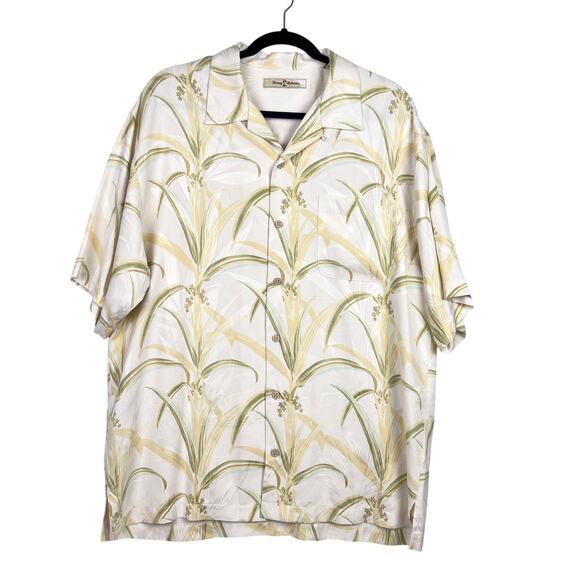 Tommy Bahama L 100% Silk Yellow White Flower Tropical Short Sleeve Men's Shirt - Picture 1 of 9